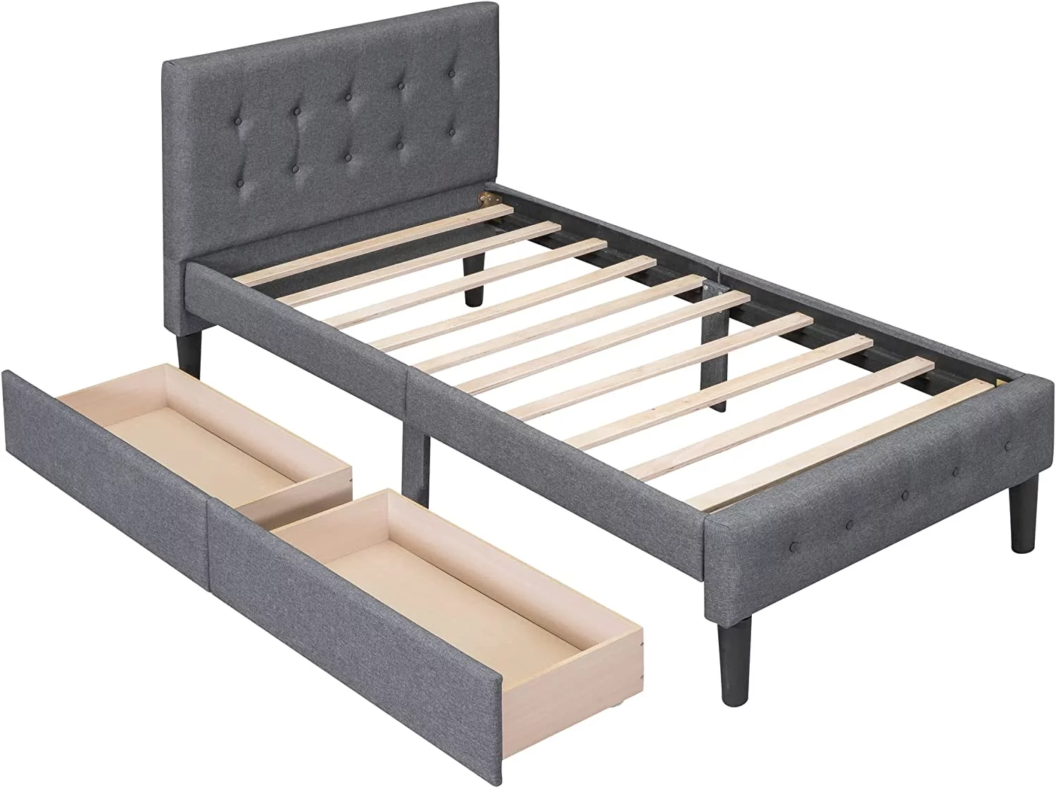 Tabaray Twin Bed Frames, Bed Frame Twin Storage Bed Upholstered Twin Size Bed Frames with Headboard and Storage Underneath, Wooden Slats Support