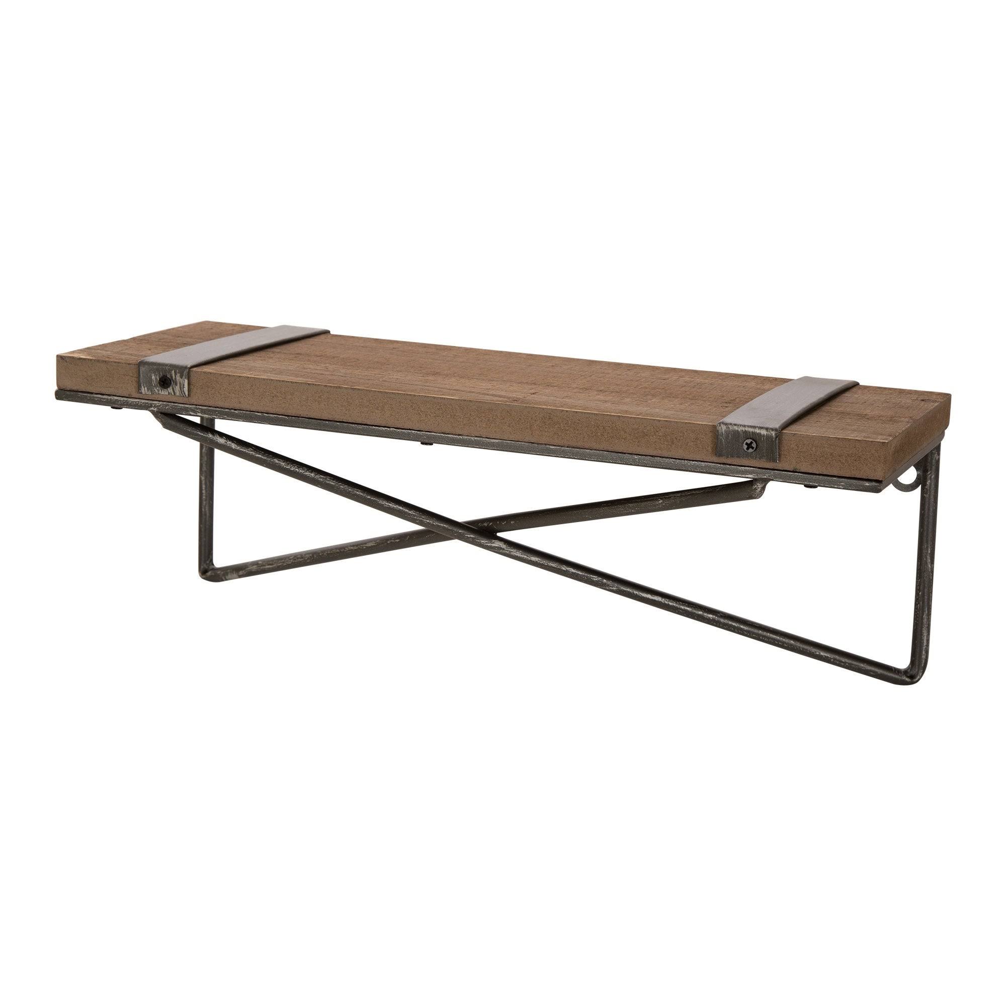 Glitzhome Farmhouse Rustic Metal Wooden Wall Shelf Set of Two - Large and Small