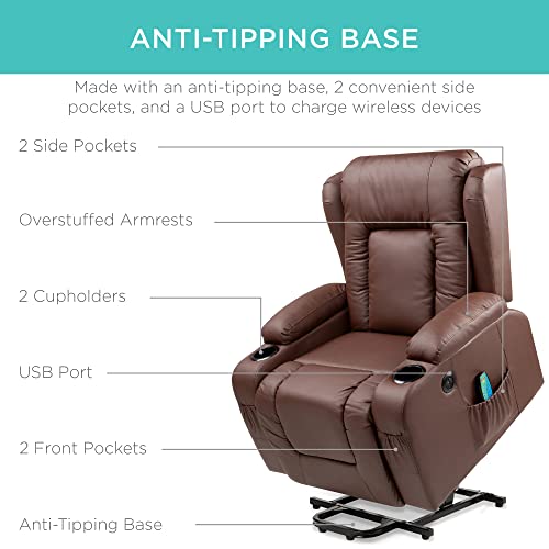 Best Choice Products PU Leather Electric Power Lift Chair, Recliner Massage Chair, Adjustable Furniture for Back, Legs w/ 3 Positions, USB Port, Heat
