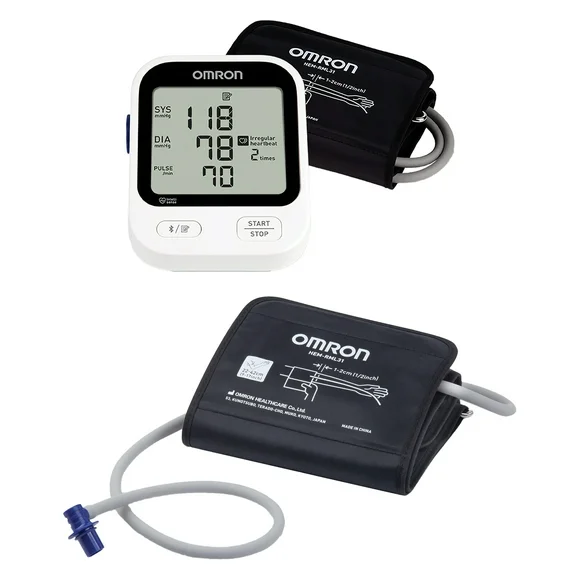Omron 5 Series Wireless Upper Arm Blood Pressure Monitor & 9-In. to 17-In. Wide-Range D-Cuff for Advanced Accuracy Series, BP7255, HEM-RML31-B