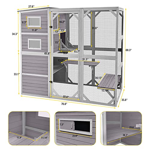 Aivituvin Large Cat Catio 4 Tiers Cat Enclosures House for Outdoor Indoor Cats with Weatherproof Roof, 3 Resting Rooms, 3 Platforms