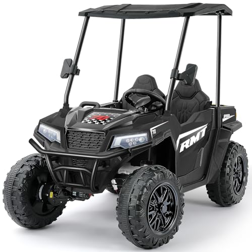 ELEMARA 24V Ride on Toy for Big Kid,Ride on Car 2 Seater w/Sun Shade,Dump Bed & Shovel,4.5MPH,4WD Electric Car for Kids,Battery Car w/Remote