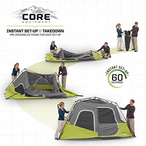 CORE 6 Person Instant Cabin Tent | Portable Large Pop Up Tent with Easy 60 Second Camp Setup for Family Camping | Included Hanging Organizer for