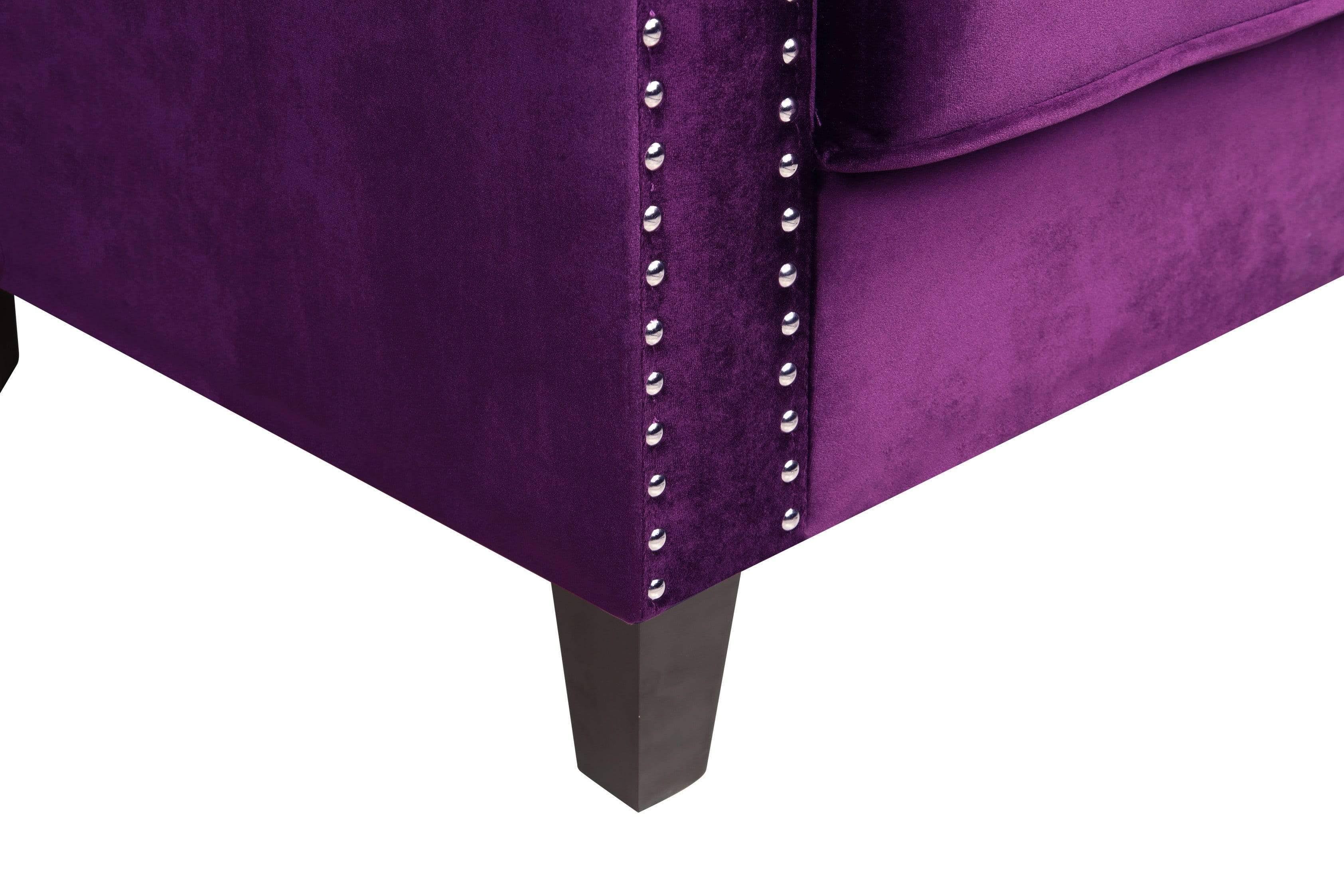 Chic Home Camren Sofa Velvet Upholstered Swoop Arm Silver Nailhead Trim Espresso Finished Wood Legs Couch Modern Contemporary, B