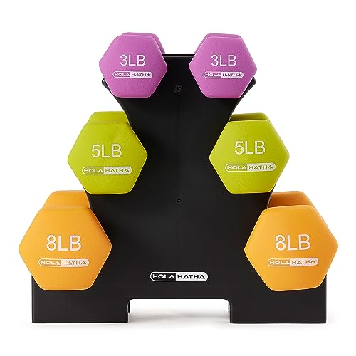 HolaHatha Neoprene Dumbbell Free Hand Weight Set with Rack, Ideal for Home Exercises to Gain Tone and Definition