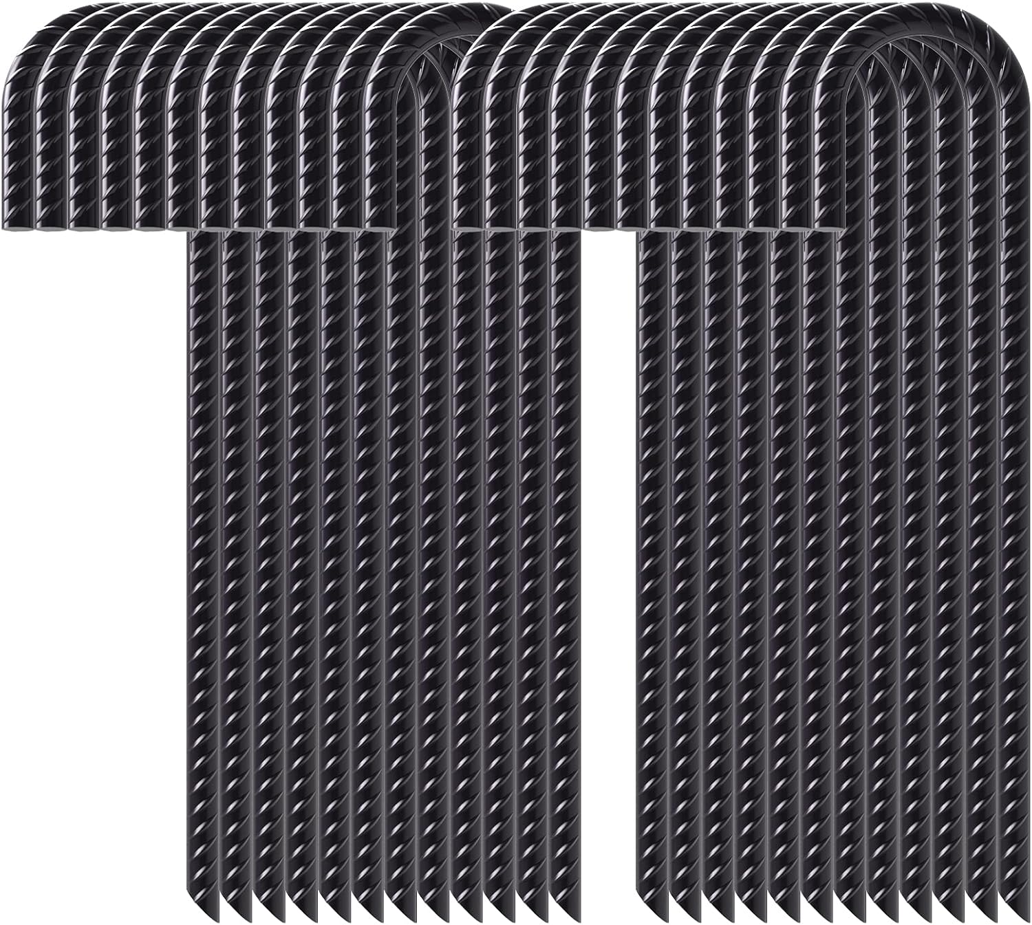 AAGUT 16” Rebar Stakes Heavy Duty J Hook 24 Pcs Ground Anchors Black Steel Metal Garden Stake Yard Spikes for Camping Tent, Chain Link Fence Pack of 2