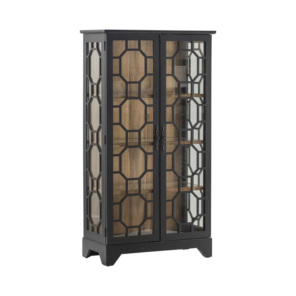 Livingston Traditional 2 Wood and Glass Door Curio Wood Black