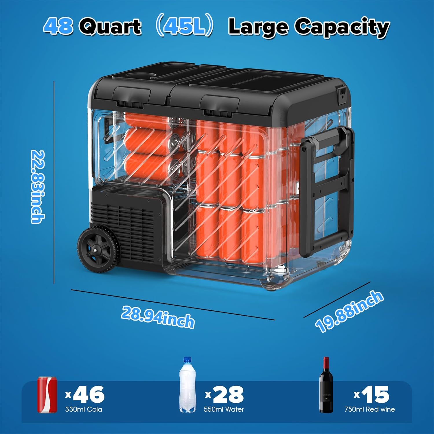 12 Volt Car Refrigerator, 48 Quart (45L) Dual Zone Electric Cooler -8°F-68°F, Compressor Portable Freezer with 12/24V DC 100/240V AC for Vehicles