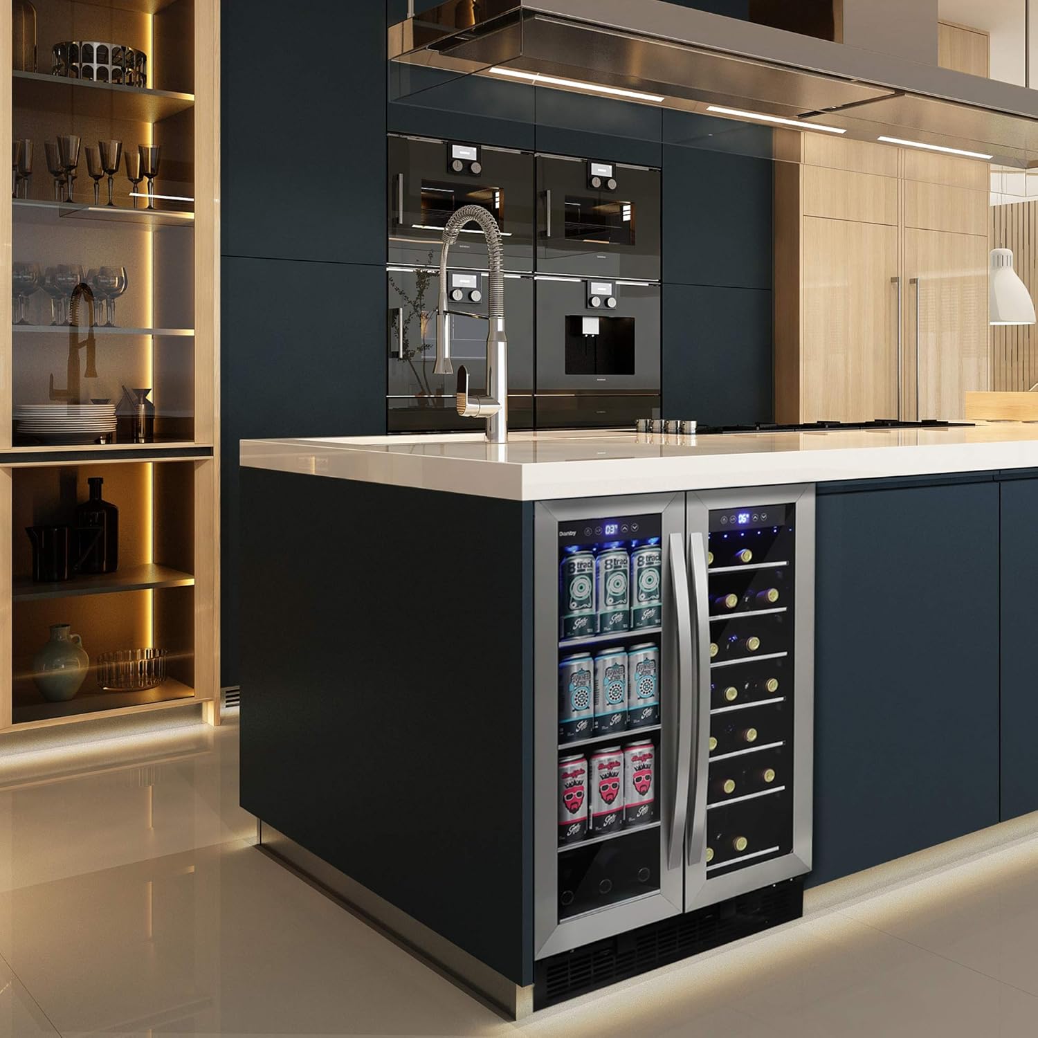 Danby DBC052A1BSS Built In Beverage Center, French Door Under Counter Beverage Cooler For Chilling Wine, Beer, Pop - In Stainless Steel - For Kitchen