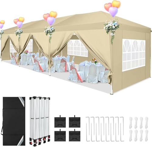 COBIZI Canopy 10x20 Pop Up Canopy Tent with 6 Sidewalls Party Tents for Parties Weddings Backyard Waterproof Canopy Outdoor Commercial Canopy Event
