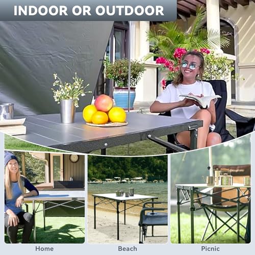 KingCamp Camping Table Folding Portable Table Aluminum Roll Up Lightweight Foldable Large Camp Table for Indoor Outdoor Picnic Backyard, 53.5"X27.5"