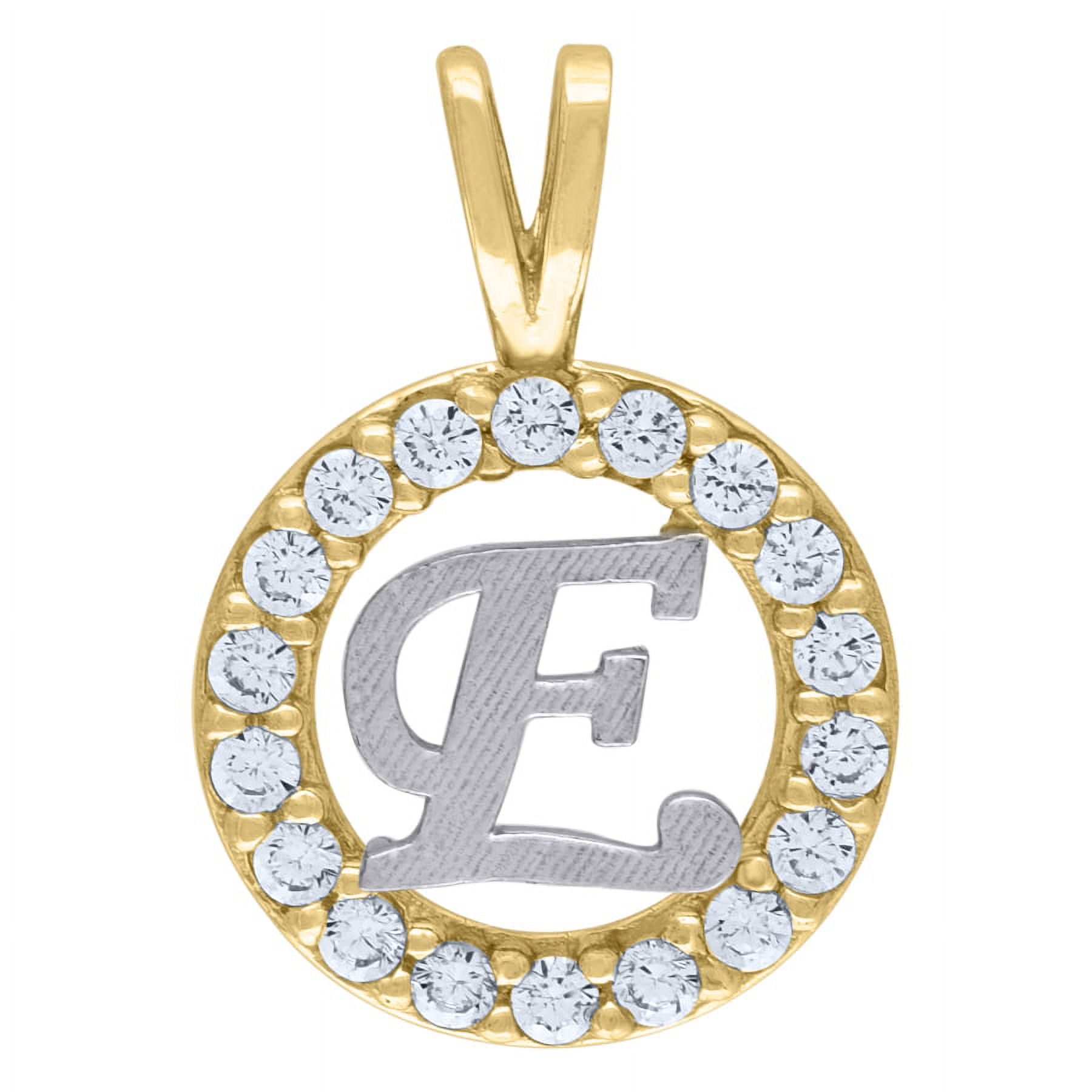 10k Two tone Gold Unisex CZ Cubic Zirconia Letter Name Personalized Monogram Initial E Round Charm Pendant Necklace Meas