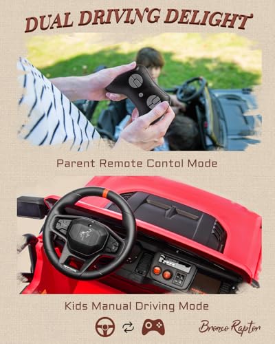 24V Ride on Toys for Big Kids, Licensed Ford Bronco Raptor 2 Seater Ride on Cars with Remote Control, Ride on Truck w/ 4-Wheeler Suspension, 3 Speeds