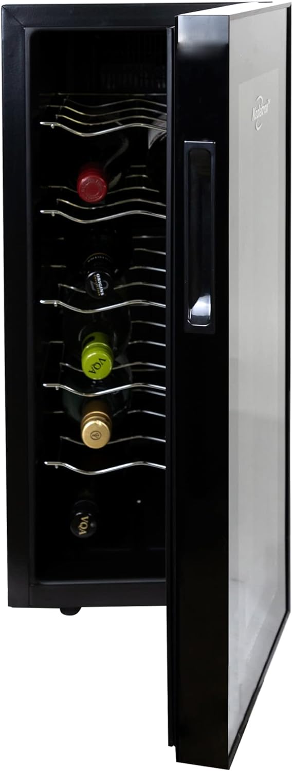 Koolatron 12 Bottle Wine Cooler, Black, Thermoelectric Wine Fridge, 1 cu. ft. (28L), Freestanding Wine Refrigerator, Red