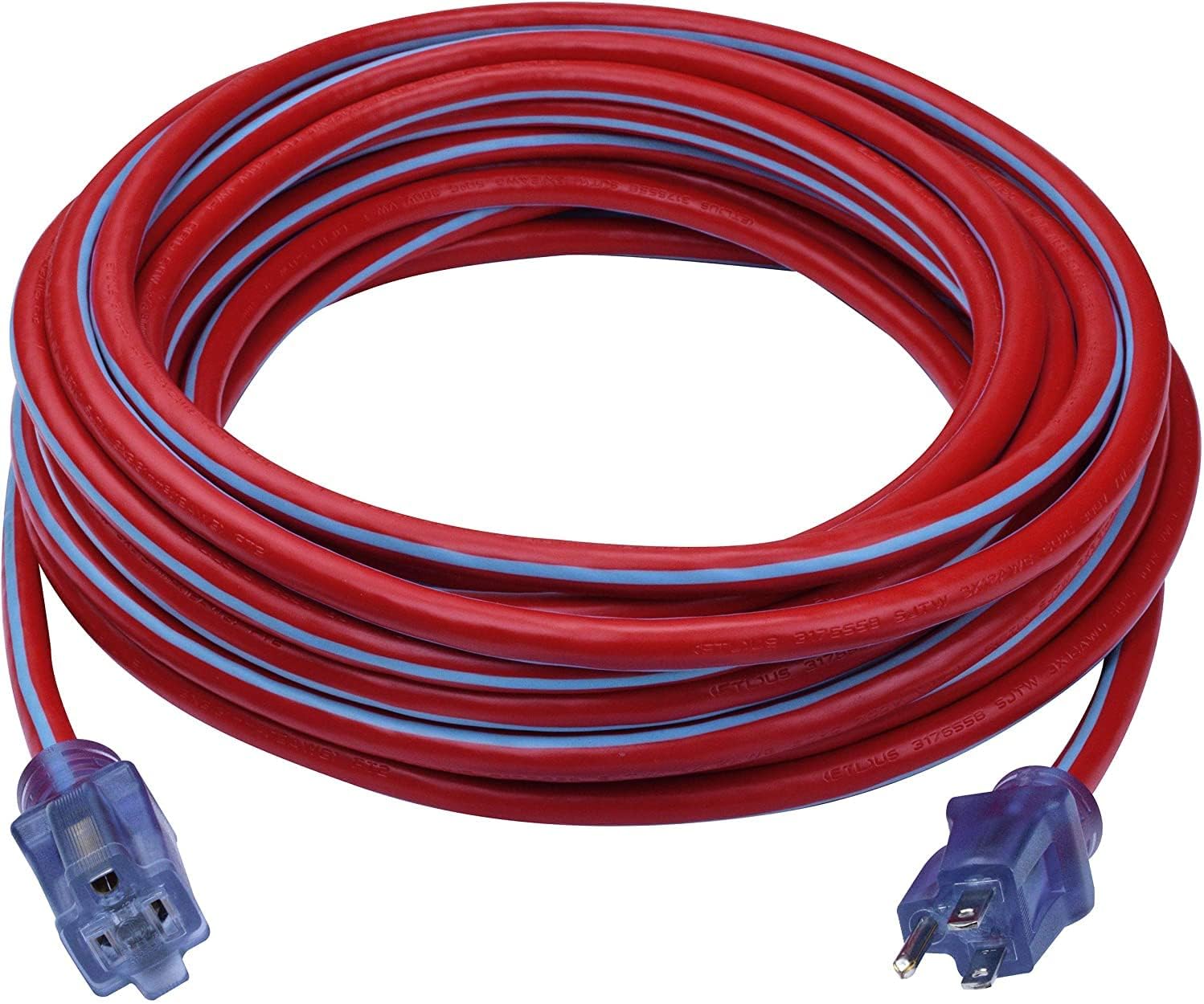 Clear Power 50 ft 3 Outlet Heavy Duty Outdoor Extension Cord 12/3 SJTOW, Yellow, Water & Weather Resistant Flame Retardant, Power Indicator Light