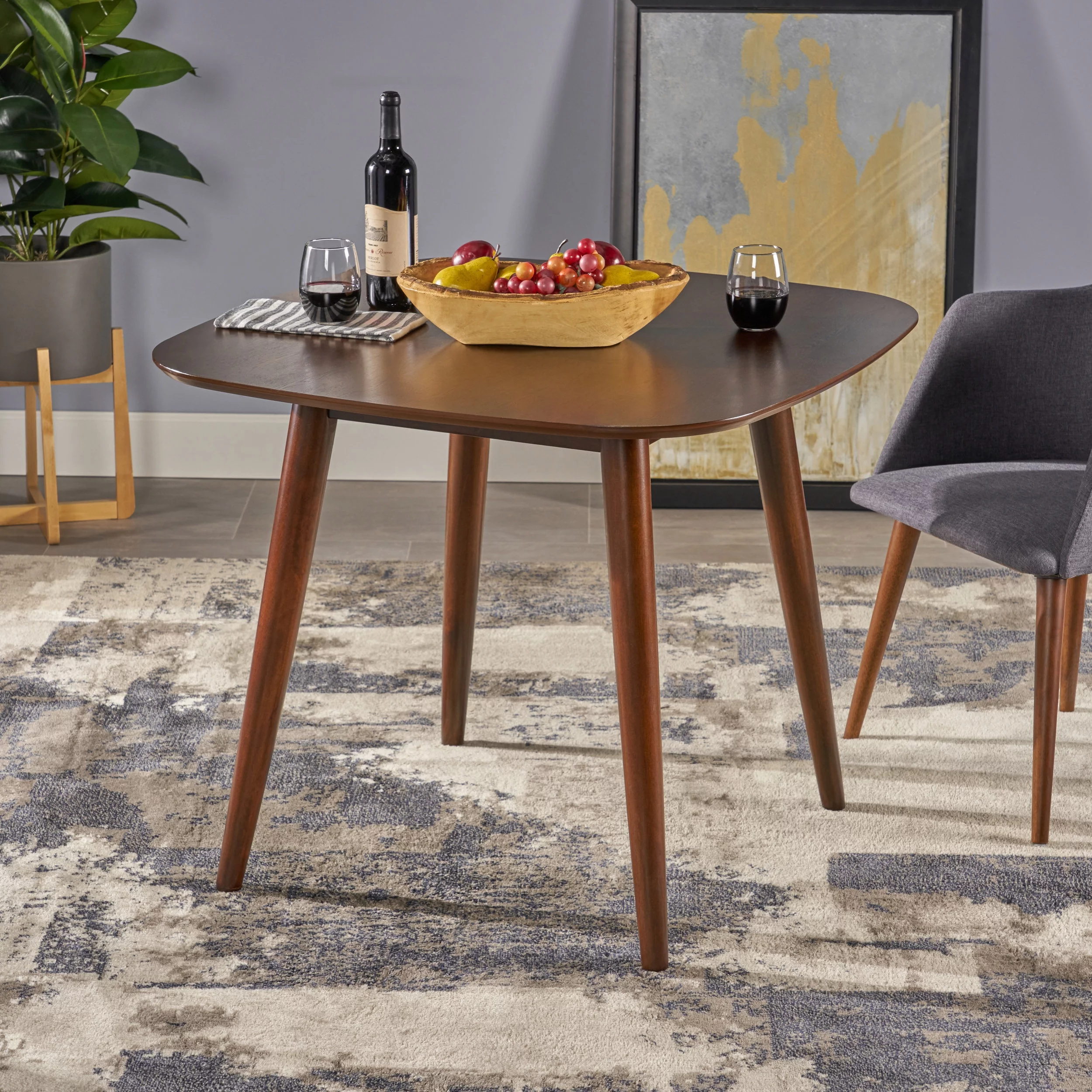 GDF Studio Pecoraro Mid Century Modern Wood Dining Table, Walnut