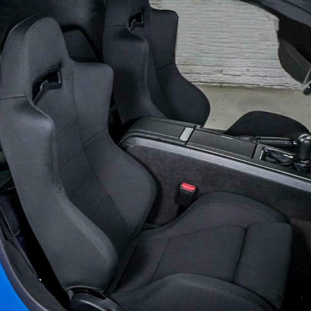 Parts-Diyer Racing Bucket Seats for Car Universal Bucket Reclinable Sports Racing Seats with Sliders Rails Red Stitch Black Cloth Set of 2