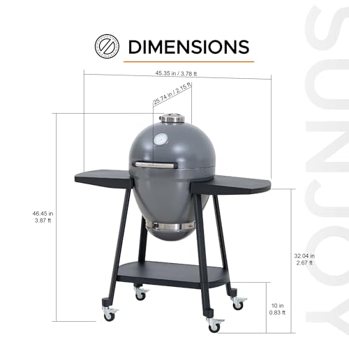 Sunjoy Charcoal Grill 20-Inch Kamado Grill with Pizza Stone, Ultimate Outdoor BBQ Egg Grill and Smoker with Wheels, Navy