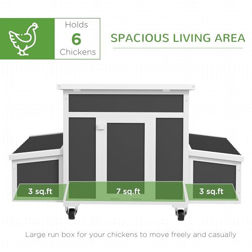 PawHut Wooden Chicken Coop, Chicken Tractor for 6 Chickens, Outdoor Poultry Cage Rabbit Hutch Duck Coop Hen House with Nesting Box, Tray, Windows