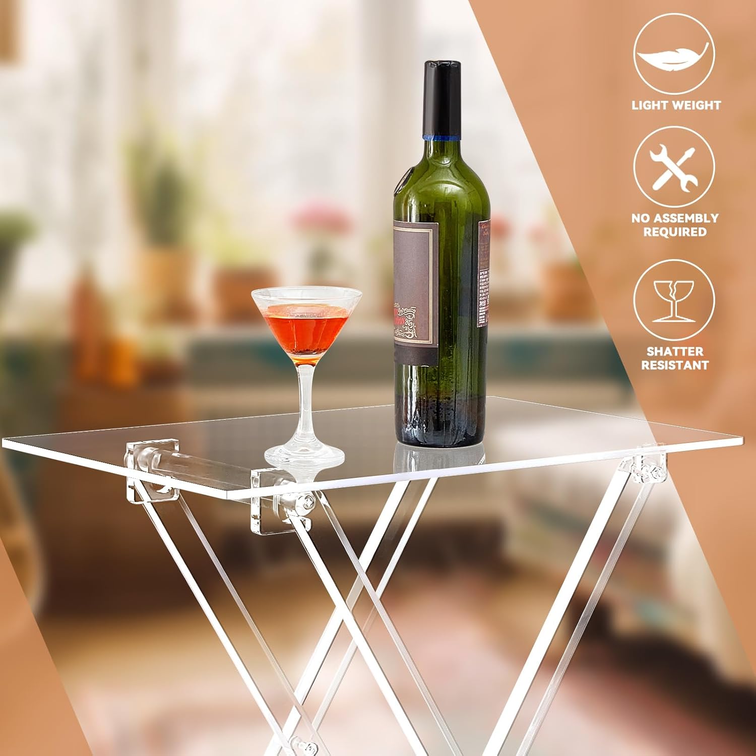 2 Pcs Acrylic Foldable TV Dinner Table Clear Small Folding TV Tray Table Space Saving Acrylic Dining Table for Eating Snack Coffee Bed Desk Side