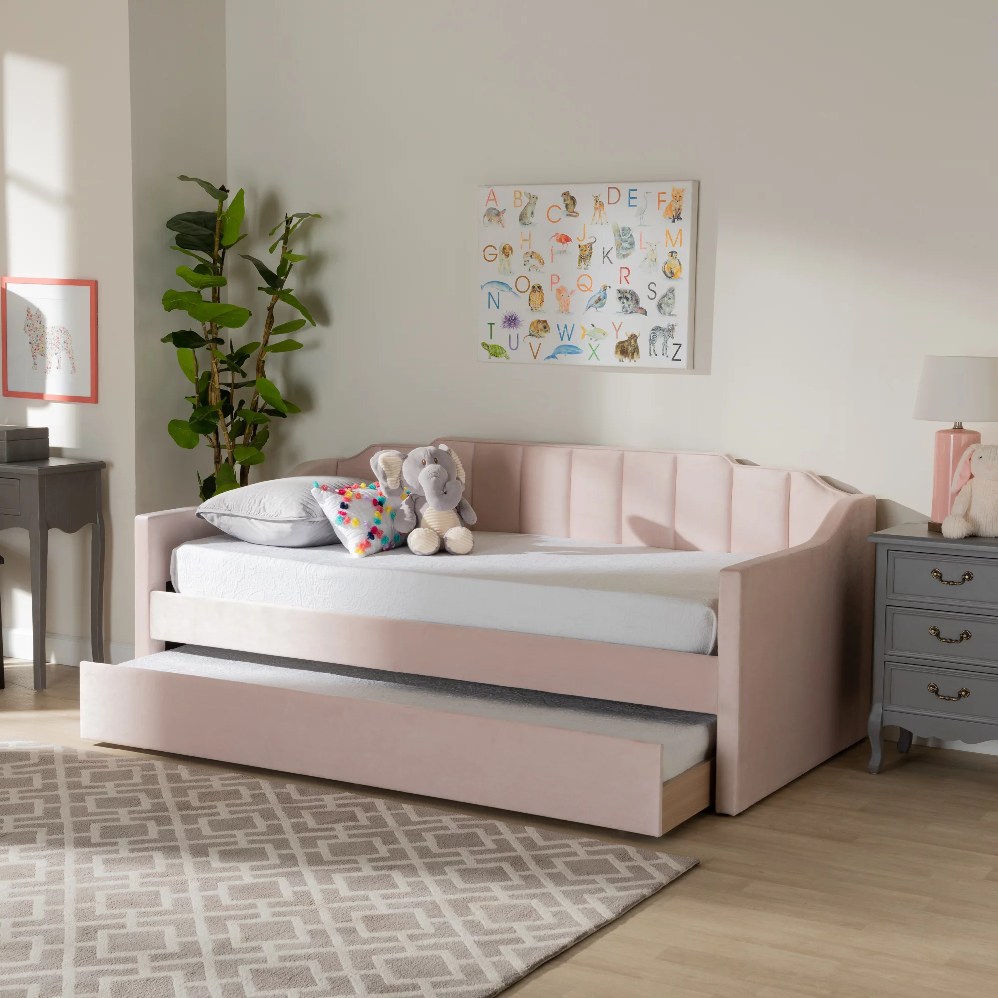 Baxton Studio Lennon Modern Engineered Wood with Trundle Daybed, Twin, Pink