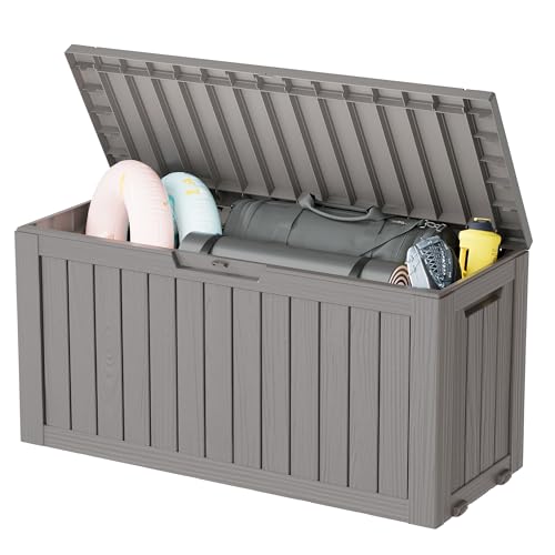 KAMABOKO Outdoor Storage Box, 150 Gallon Large Outdoor Resin Deck Box, Storage Waterproof Boxes Lockable Lid for Garden Tools, Pool Supplies