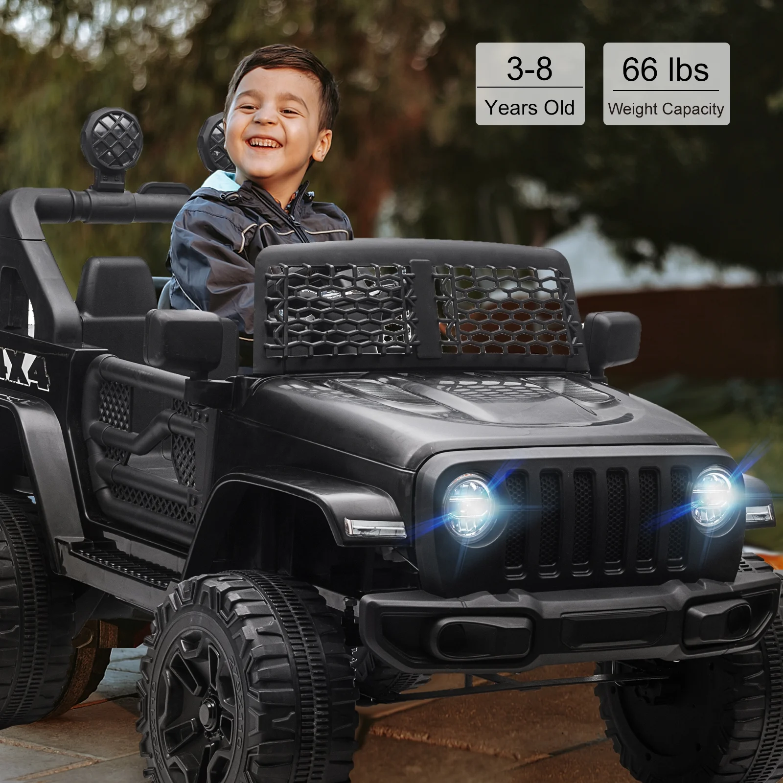 JOINATRE 12V Kids Ride On Car Truck, Battery Power Electric Car for Kids w/Parent Remote Control, 3 Speeds Ride on Toys with Suspension, LED Lights