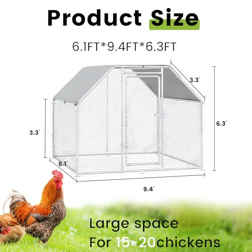 BOSSIN Metal Chicken Coop with Waterproof Cover, Poultry Cage Spire Shaped Coop, Walk-in and Heavy Duty Design