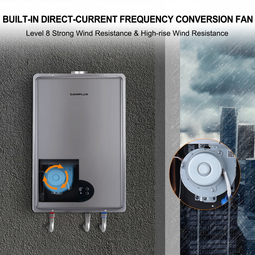 Camplux Propane Water Heaters Gas Tankless Water Heater Indoor, 6.86 GPM, Gray