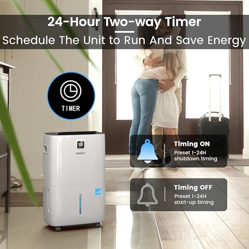 Yaufey 2500 Sq. Ft Home Dehumidifier for Medium to Large Rooms and Basements with Auto or Manual Drainage, 0.48 Gallon Water Tank Capacity
