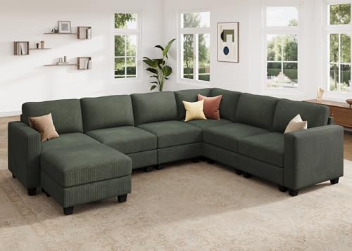 HONBAY Corduroy Modular Sectional Couch with Storage L-Shaped Sectional Couches for Living Room 6 Seater Modular Sofa, Dark Gray