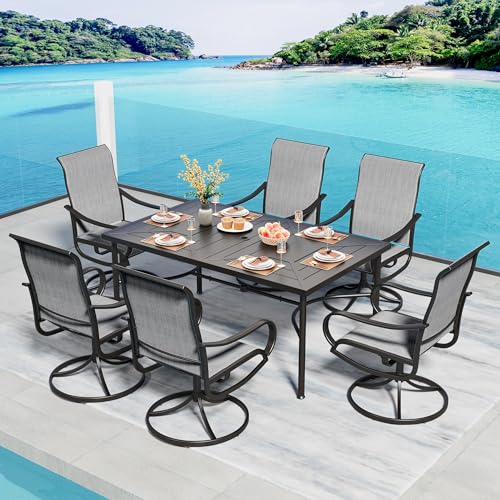 PHI VILLA 5 PCS Outdoor Patio Dining Set with Swivel Dining Chairs (Blue) and 37"x 37" Metal Steel Dining Table(1.57" Umbrella Hole)
