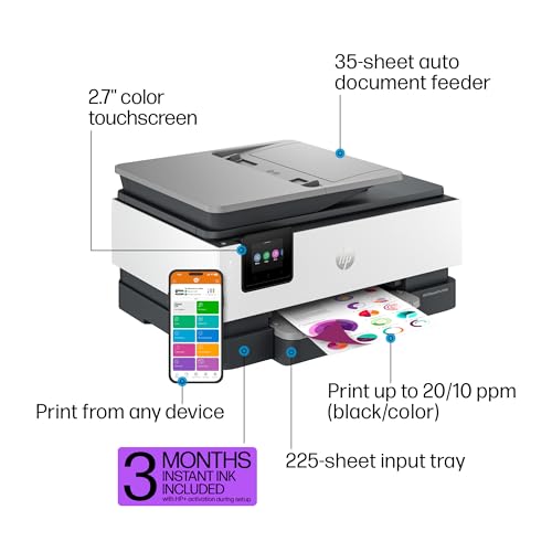 HP OfficeJet Pro 8125e Wireless All-in-One Color Inkjet Printer, Print, scan, Copy, ADF, Duplex Printing, Home & Office