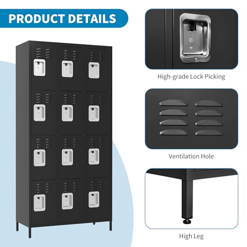 3 Doors Lockers for Employees, Steel Storage Lockers Lockable, Metal Locker Storage Cabinet for Home Office School Gym, Require Assembly (Grey)