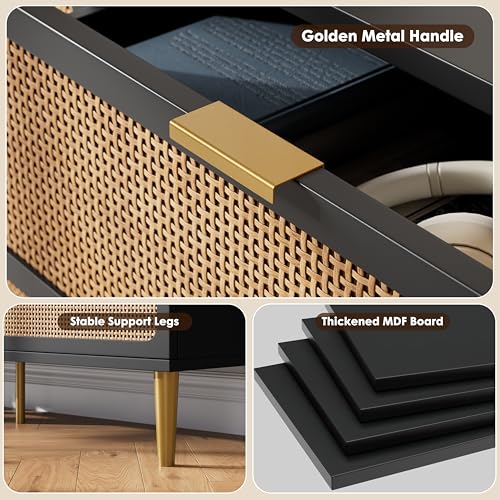 Rattan 5 Drawer Dressers for Bedroom, Tall Dresser with Deep Drawers, Large Chest of Drawers for Closet with Wide Top