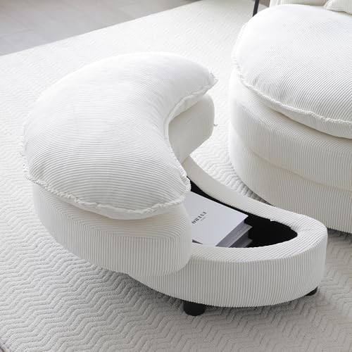 360 Swivel Accent Barrel Chair with Storage Ottoman & Headrest