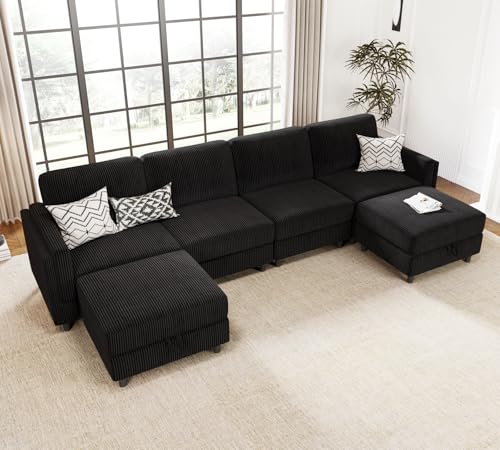 KKL Modular Sectional Sofa Bed with Storage Ottoman, Convertible L/U-Shaped Sleeper Couch for Living Room, Modern Reversible Design, Beige