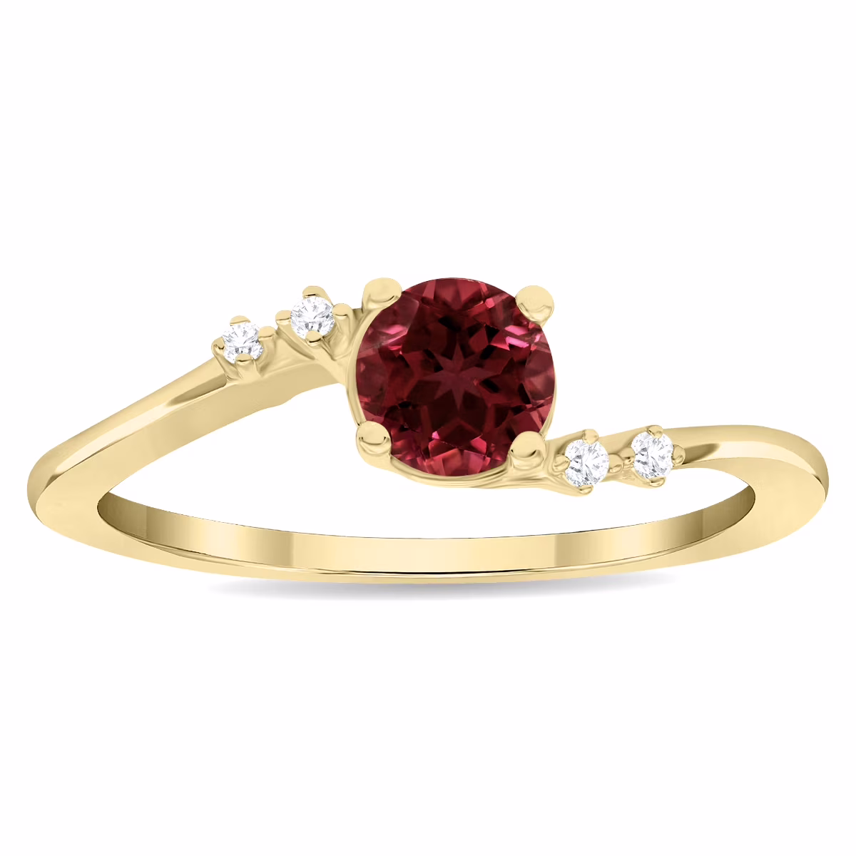 SZUL Women's Round Shaped Garnet and Diamond Tierra Ring in 10K Yellow Gold
