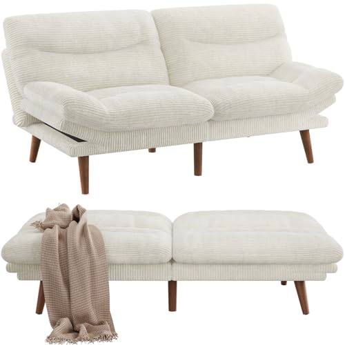 Pipishell Convertible Futon Sofa Bed,66" Corduroy Futon Couch with Adjustable Backrest and Armrests, Recliner Sleeper Sofa for Small Spaces