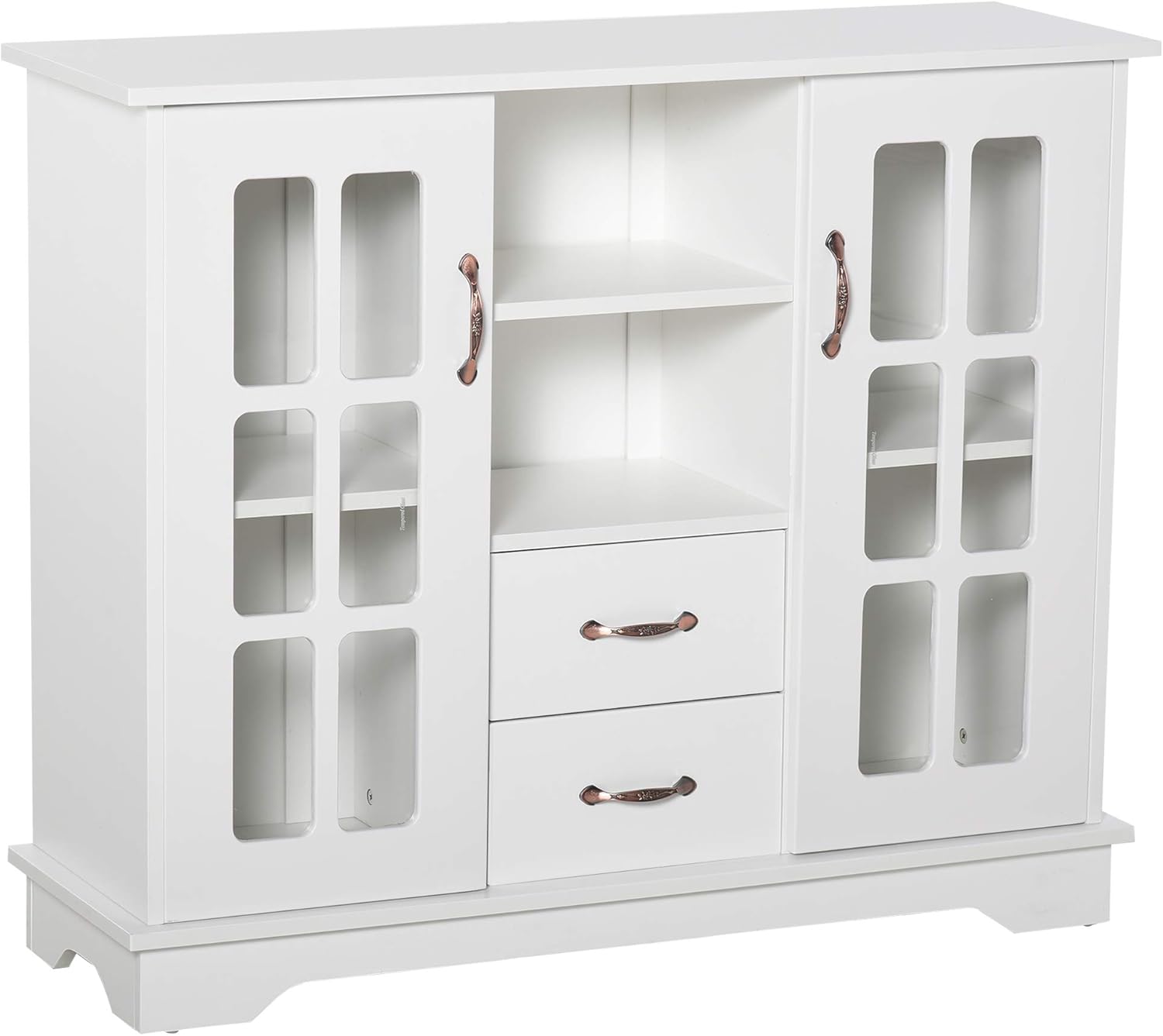 HOMCOM Modern Storage Console Cabinet with 2 Framed Glass Doors and 2 Drawers for Kitchen or Living Room, White