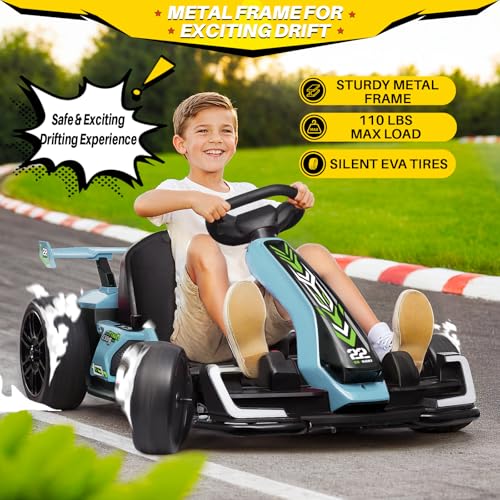 Blitzshark 24V Kids Go Kart 300W Powerful Drift Kart Electric Pedal Kart Outdoor Race Toy, with 2X150W Strong Motor, 7AH Big Battery