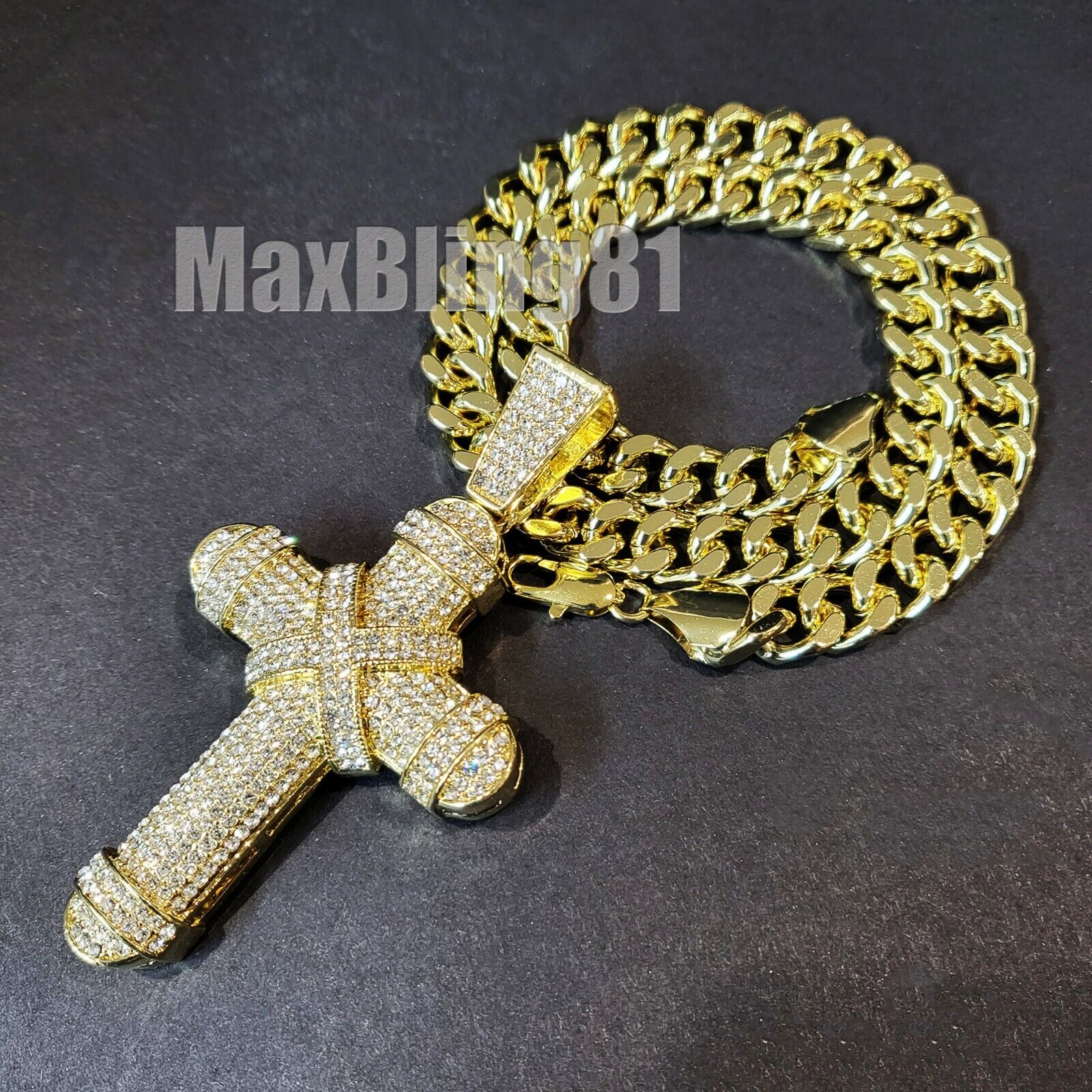 Hip Hop Jewelry Holy Large Cross & 10mm 18" 20" 24" 30" Cuban Chain Necklace