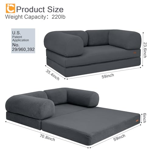COMAX Folding Sofa Bed, Convertible Chair Bed Corduroy 3-in-1 Foldable Floor Couch with High-Density Foam, Futon Sofa Sleeper Mattress
