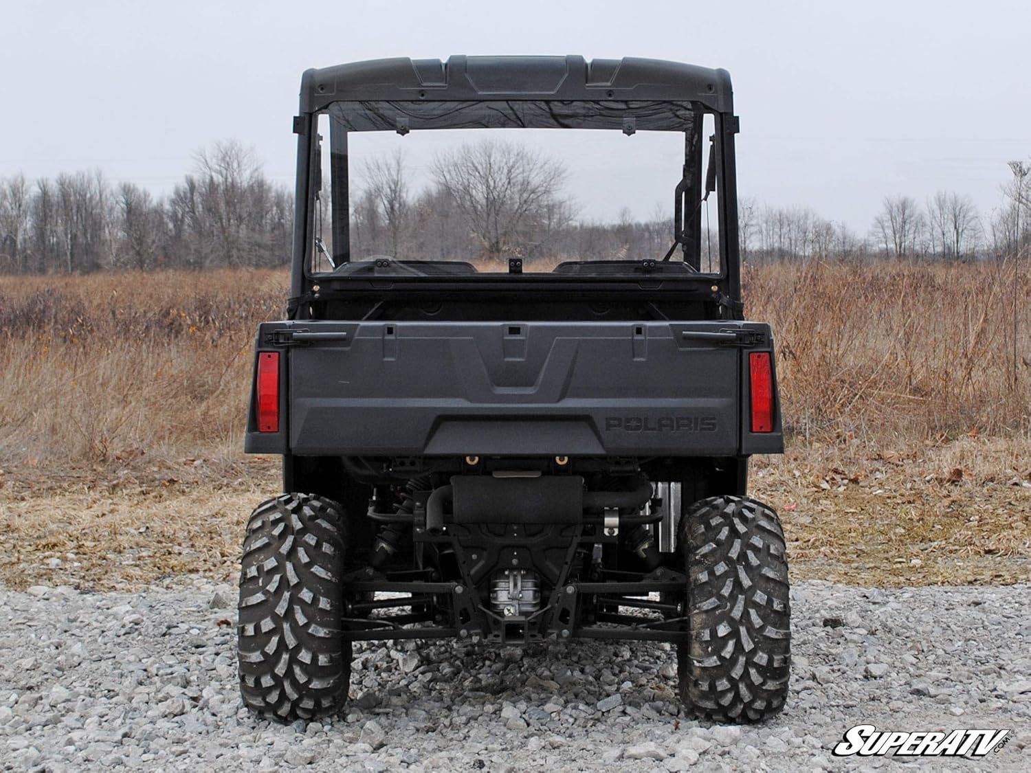 SuperATV Rear Windshield for 2017+ Polaris Ranger Midsize 500/570 / Crew/ETX/EV | 1/4 Thick Clear Polycarbonate 250x Stronger Than Glass and 25x