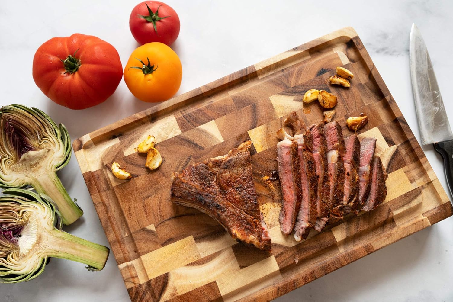Villa Acacia Large Wood Cutting Board with Juice Groove, 2.5 Inch Thick, 17x12 Inch End Grain Block