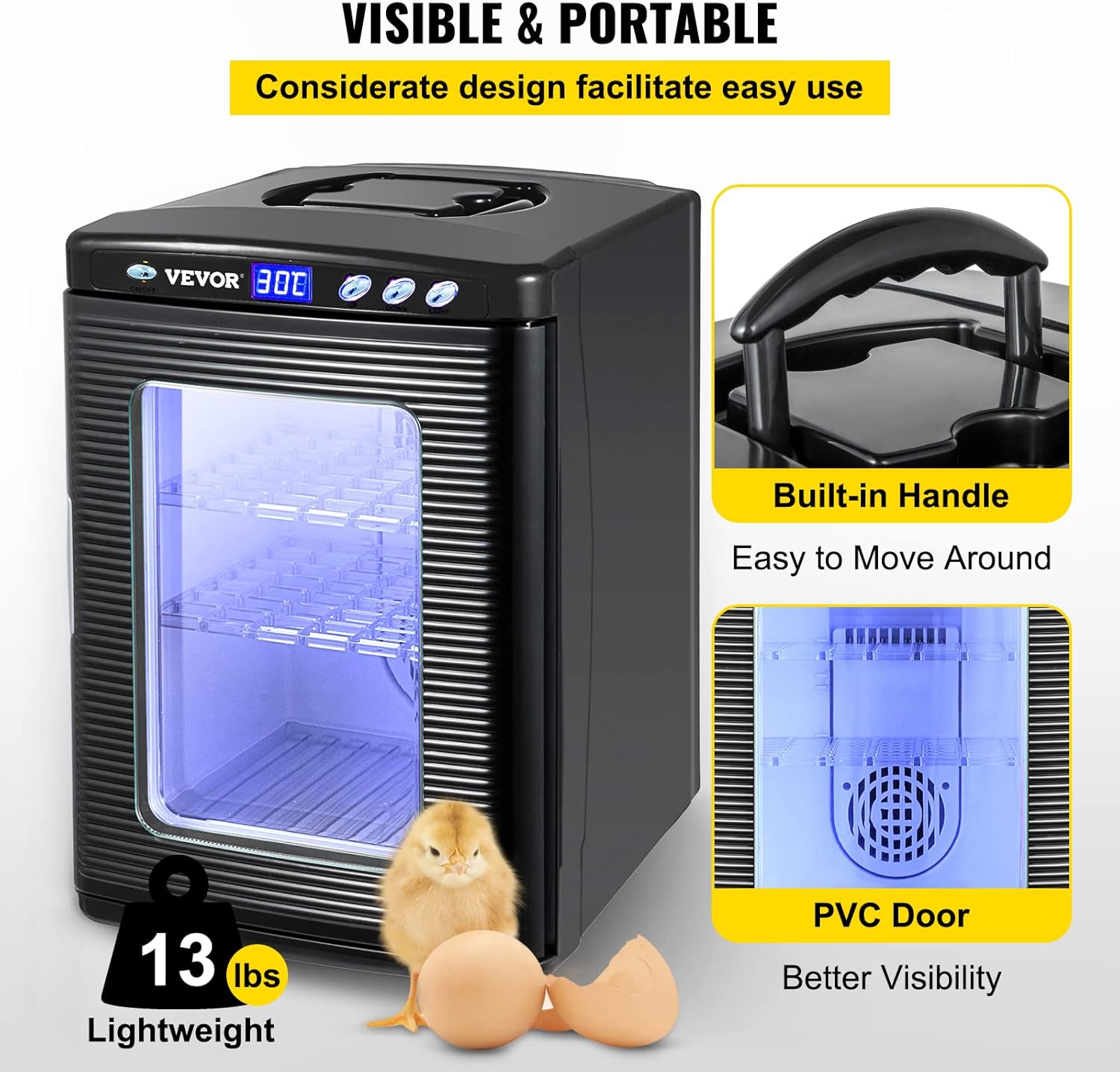 Happybuy Reptile Incubator Scientific Lab Incubator 25L Automatic Incubator Cooling and Heating 5°C to 60°C 12V/110V Reptile Egg Breeding Hatchery