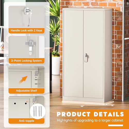 Greenvelly Steel SnapIt Storage Cabinet 72" Locking Metal Garage Storage Cabinet with 4 Adjustable Shelves, 2 Doors and Lock for File, Office, Garage