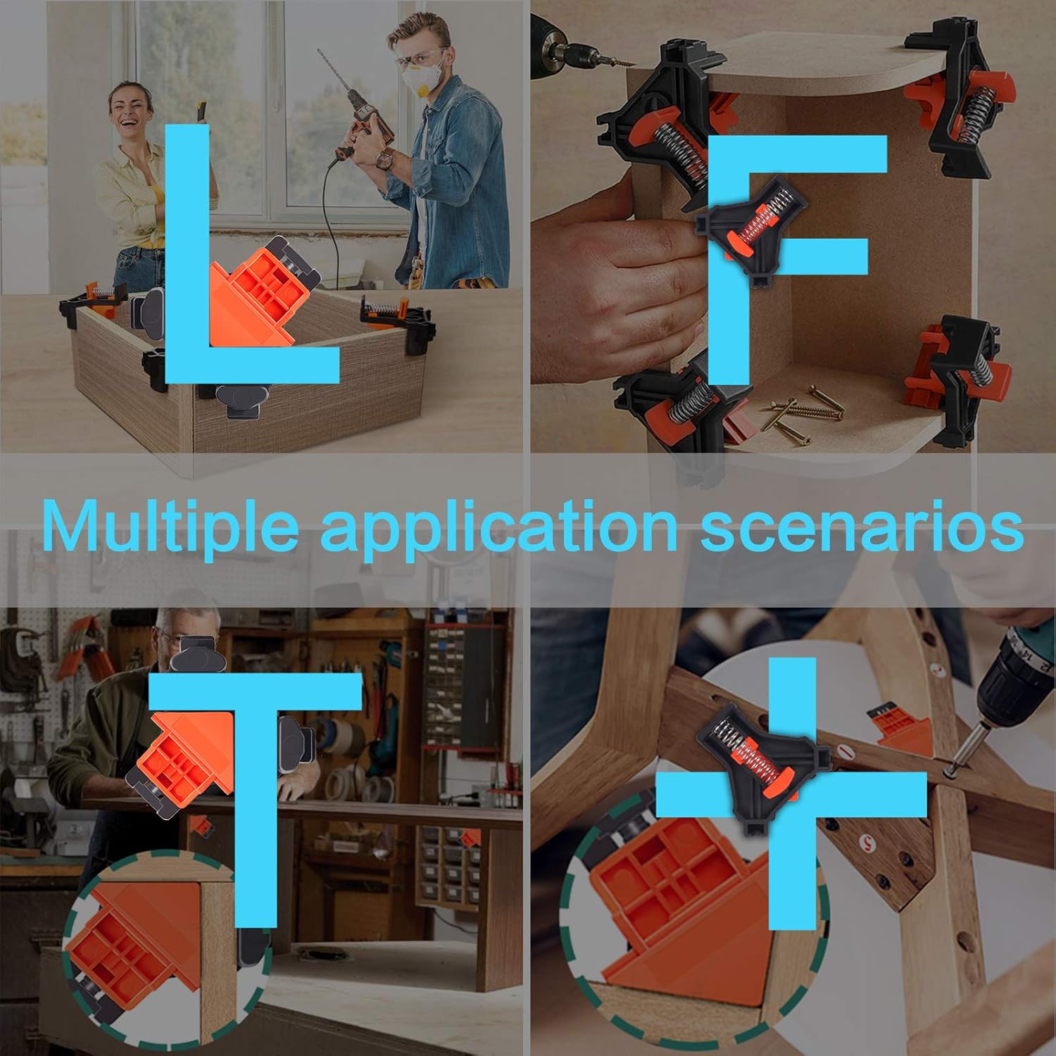 Corner Clamps, 90 Degree Right Angle Clamps, 4PCS Woodworking Clamp Tools with Adjustable Swing Corner, Corner Clip Fixer for Carpenter, Welding