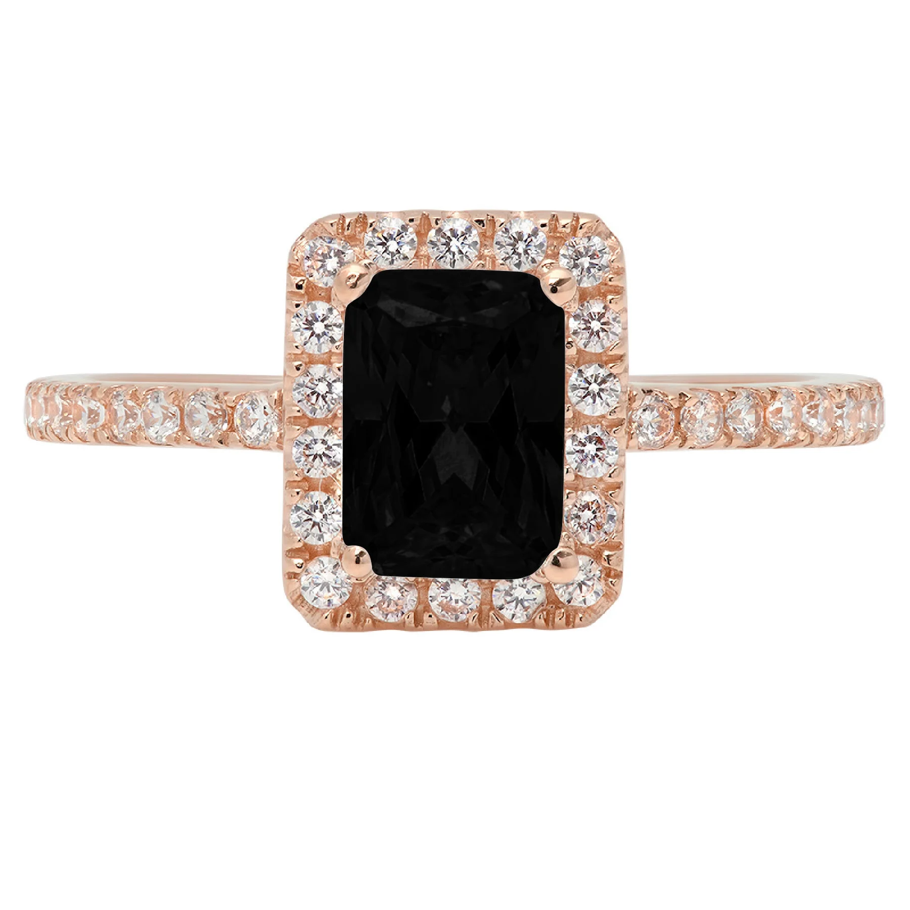1.86ct emerald cut black natural onyx 18k rose gold anniversary engagement halo ring size 8.5