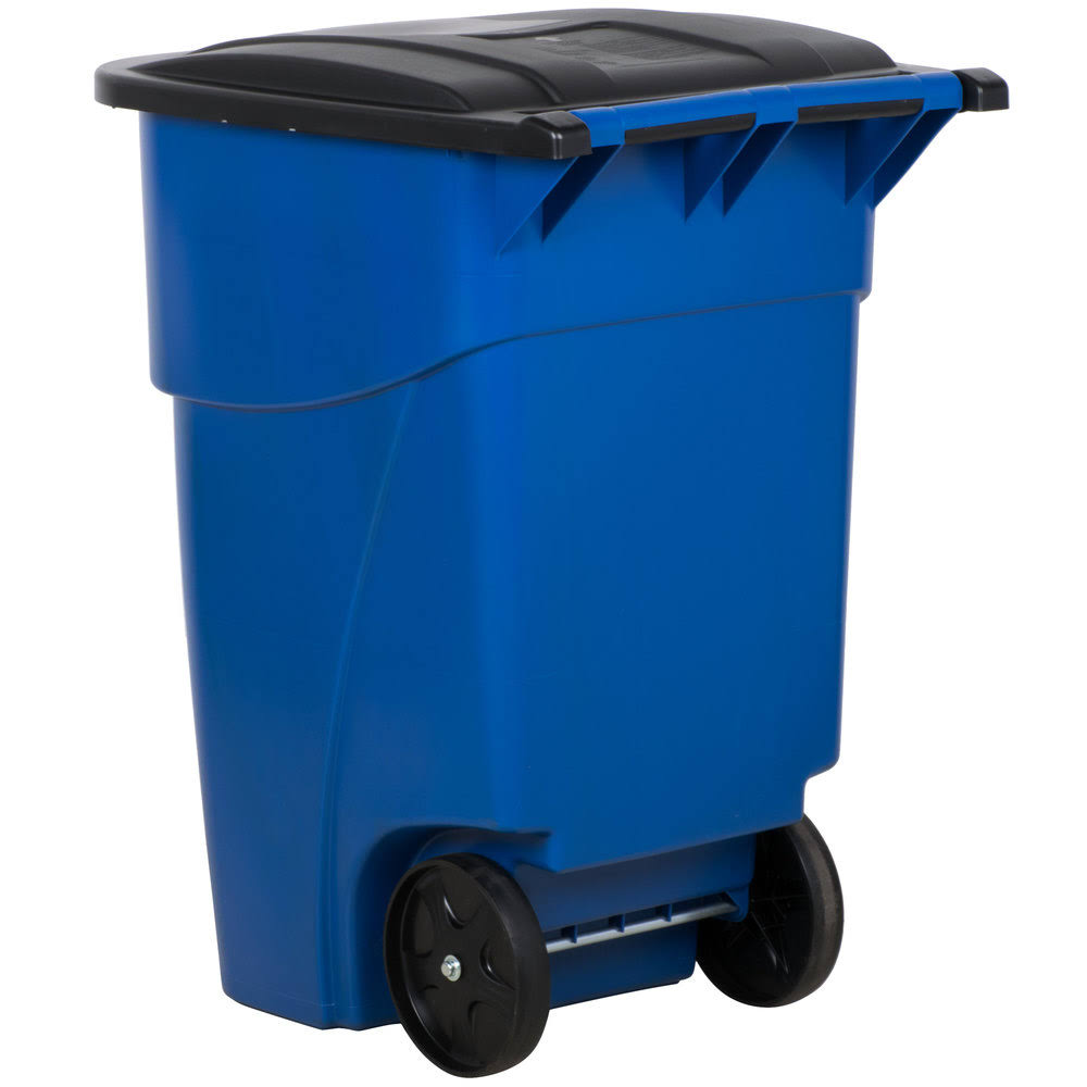 Rubbermaid Brute Recycling Rollout Container with Lid, 50 Gallon, Blue